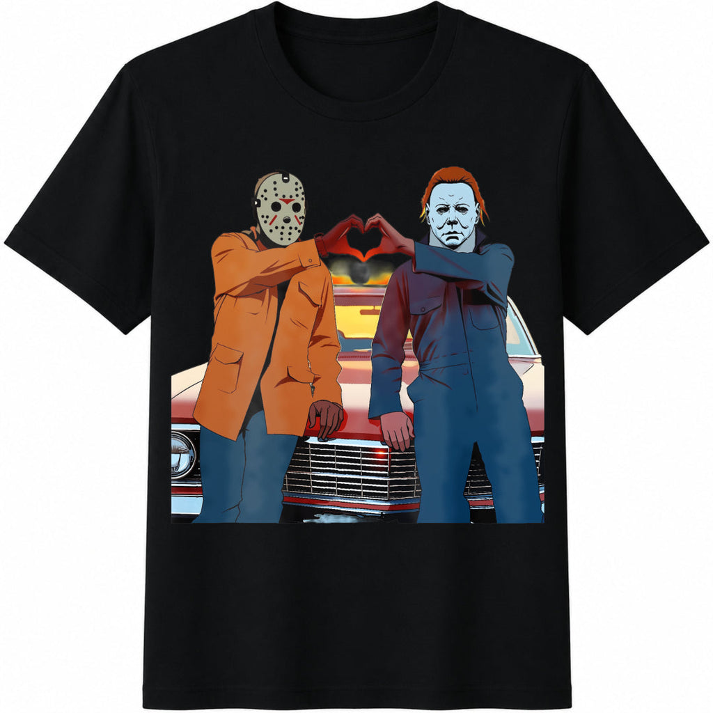 90s Horror Movie Michael And Jason Heart Hands Funny product image 1
