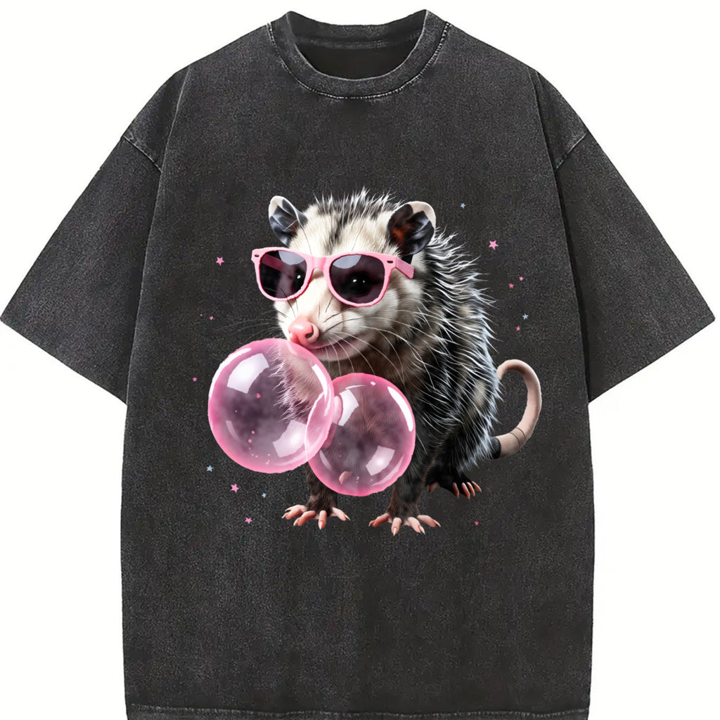 Opossum With Pink Glasses Vintage Washed T-Shirt product image 2