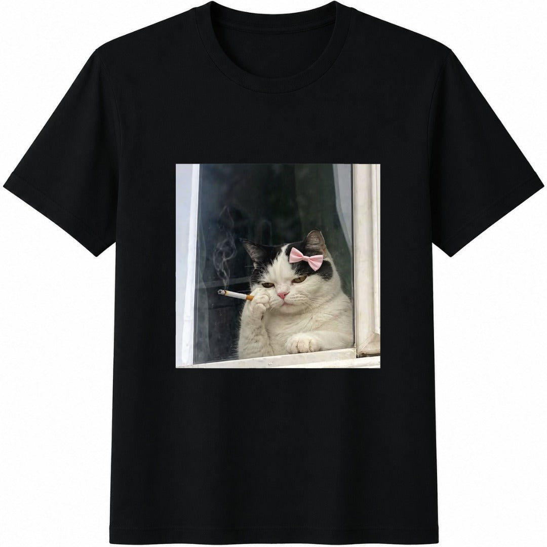 Funny Smoking Cat Cotton T-Shirt product image 1
