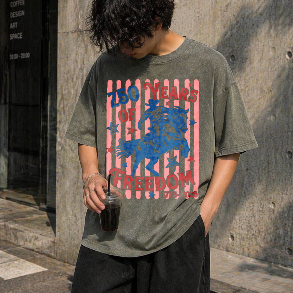 250 Years Of Freedom Bucking Horse Vintage Washed T-Shirt product image 4