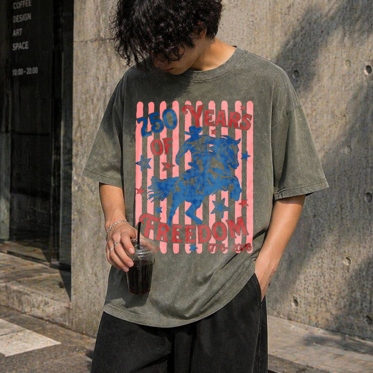 250 Years Of Freedom Bucking Horse Vintage Washed T-Shirt product image 4