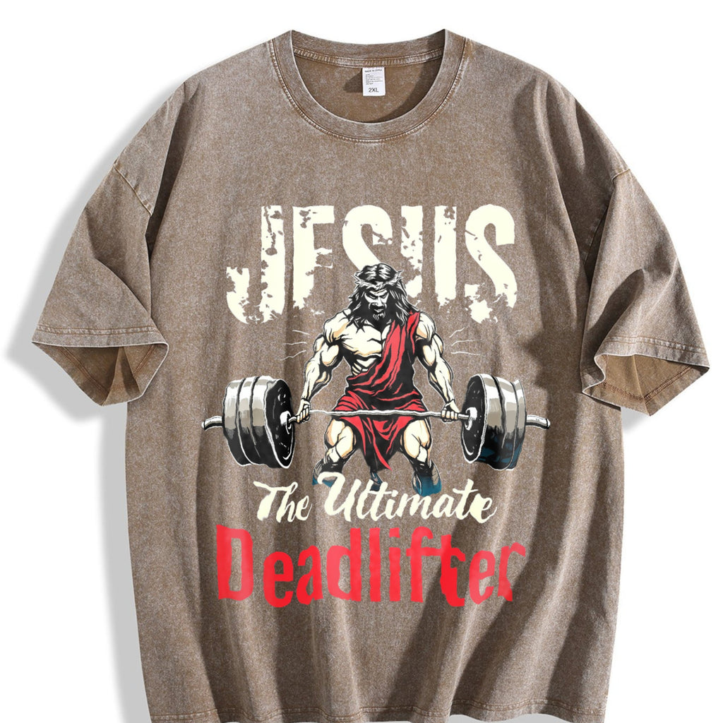 Jesus The Ultimate Deadlifter Gym Vintage Washed T-Shirt product image 3