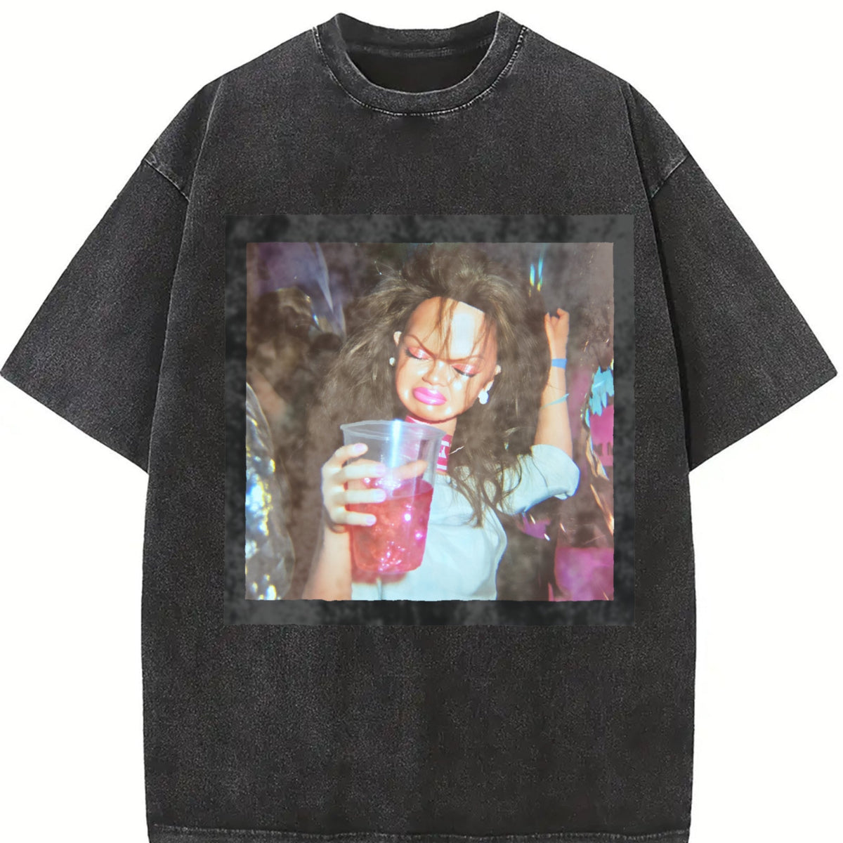 Doll Raising a Pink Drink Vintage Washed T-Shirt product image 2