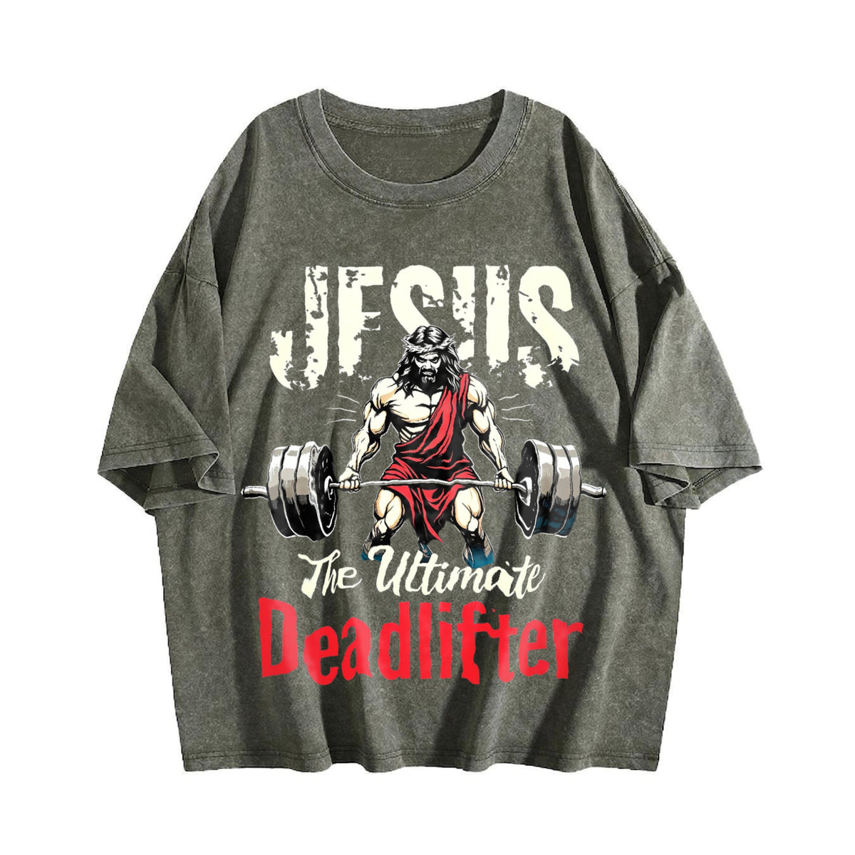 Jesus The Ultimate Deadlifter Gym Vintage Washed T-Shirt product image 4