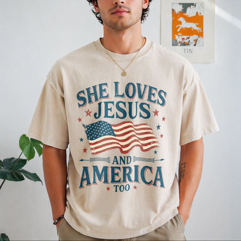 She Loves Jesus And America Too Vintage Washed T-Shirt product image 1