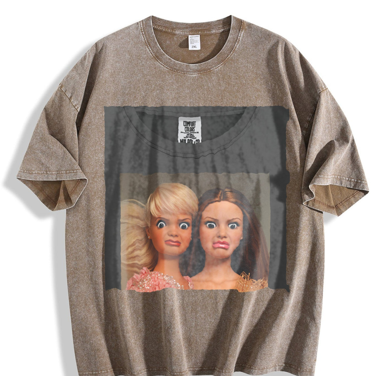 Funny Shocked Doll Duo Vintage Washed T-Shirt product image 3