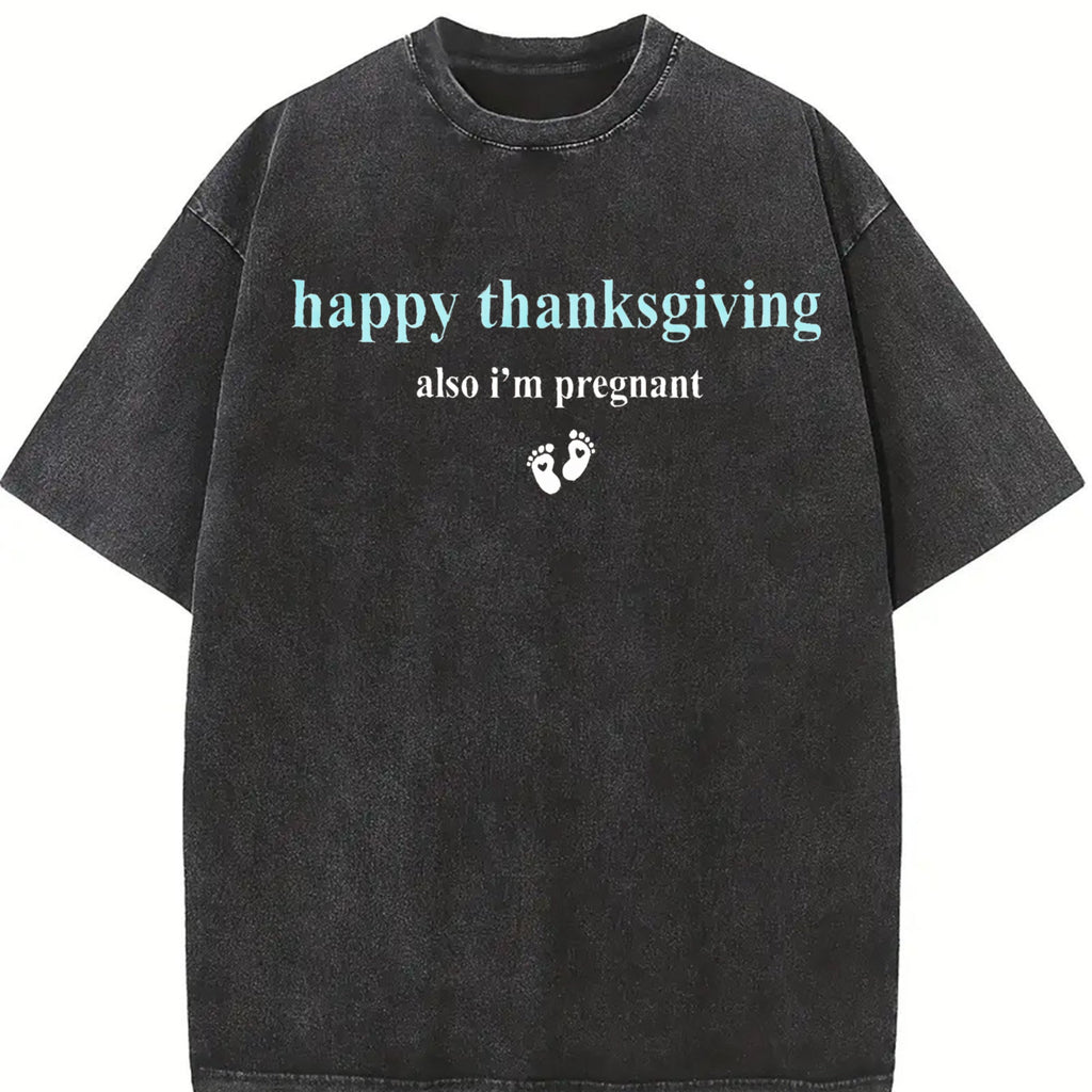 Thanksgiving Pregnancy Reveal Vintage Washed T-Shirt product image 2