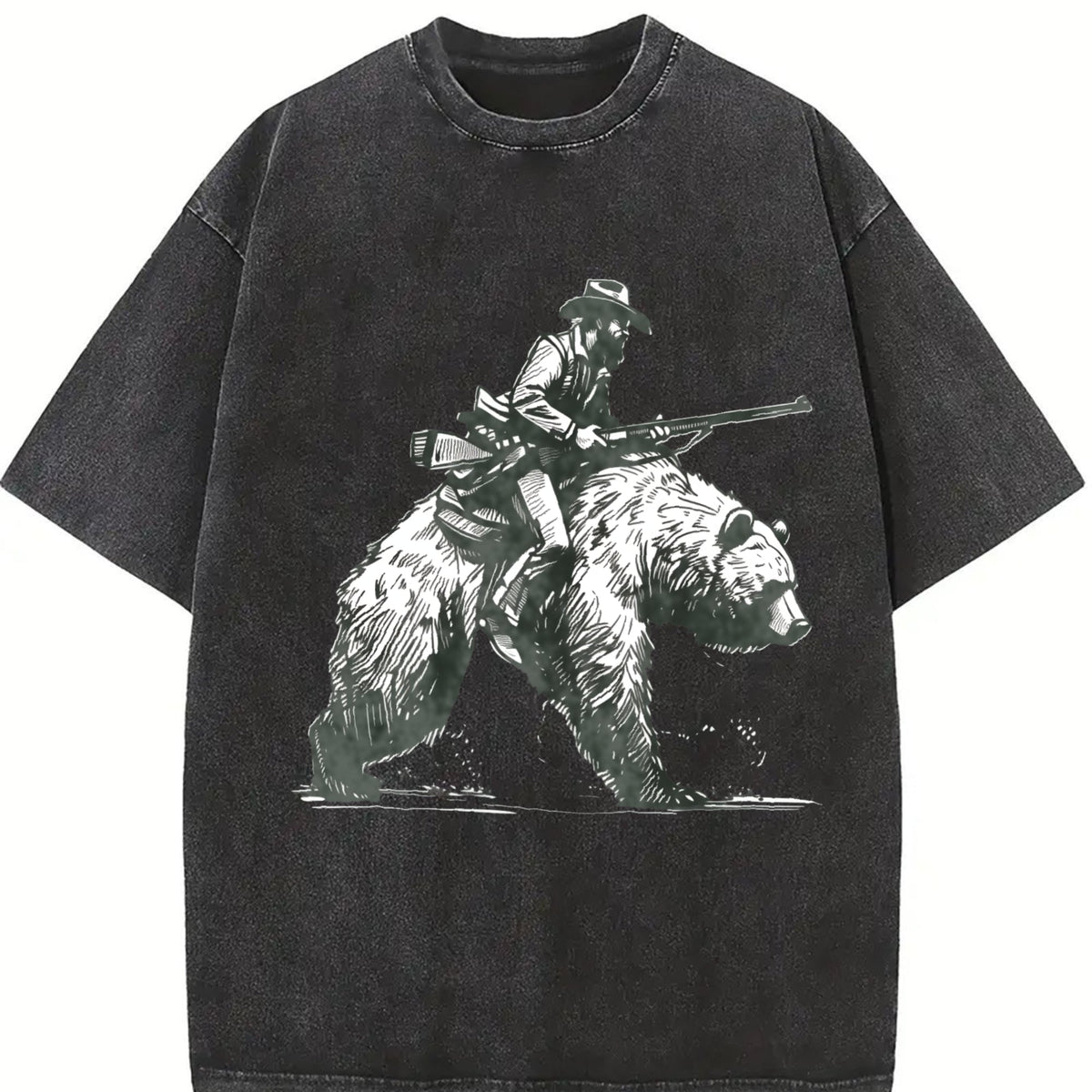 Lumberjack Cowboy Riding A Bear 90s Vintage Washed T-Shirt product image 2