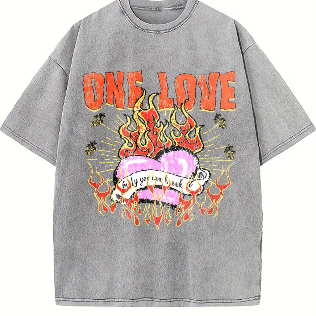 One Love Flame Heart Vintage Washed T-Shirt product image 5