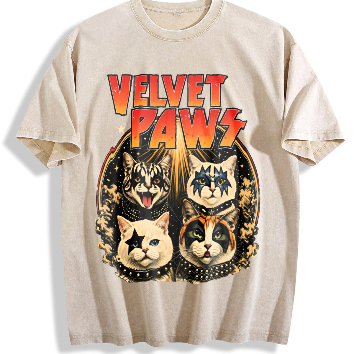 Velvet Pawz Cat Rock Band Vintage Washed T-Shirt product image 1
