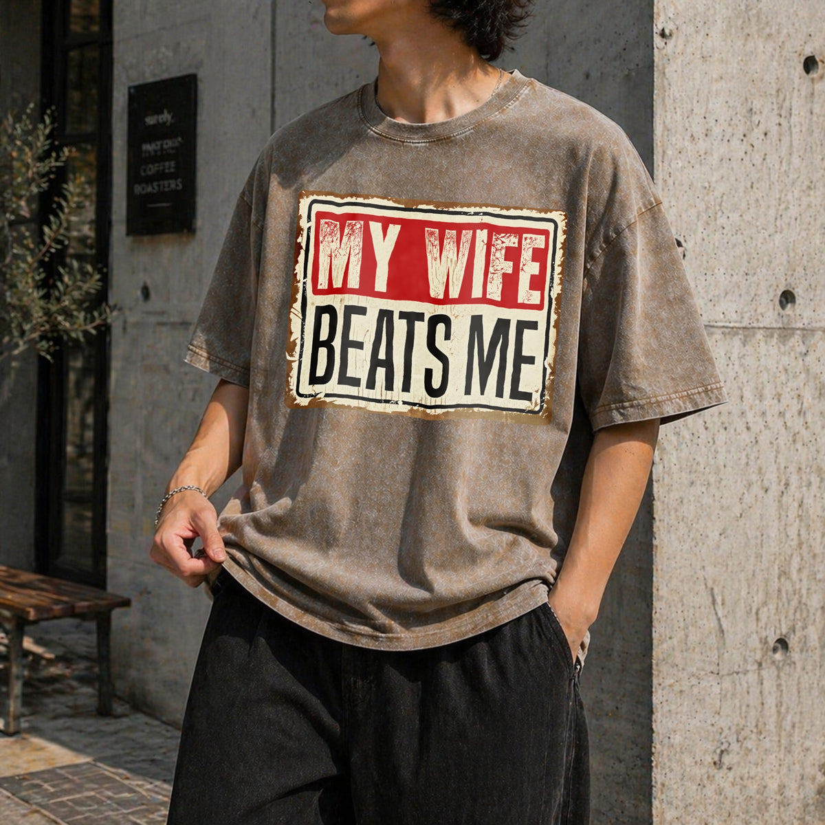 Funny My Wife Beats Me Vintage Washed T-Shirt product image 10