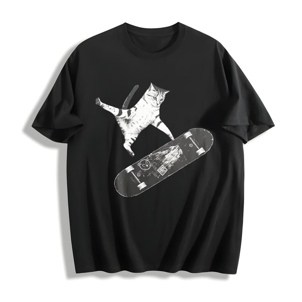 Skateboarding Cat Cotton T-Shirt product image 1