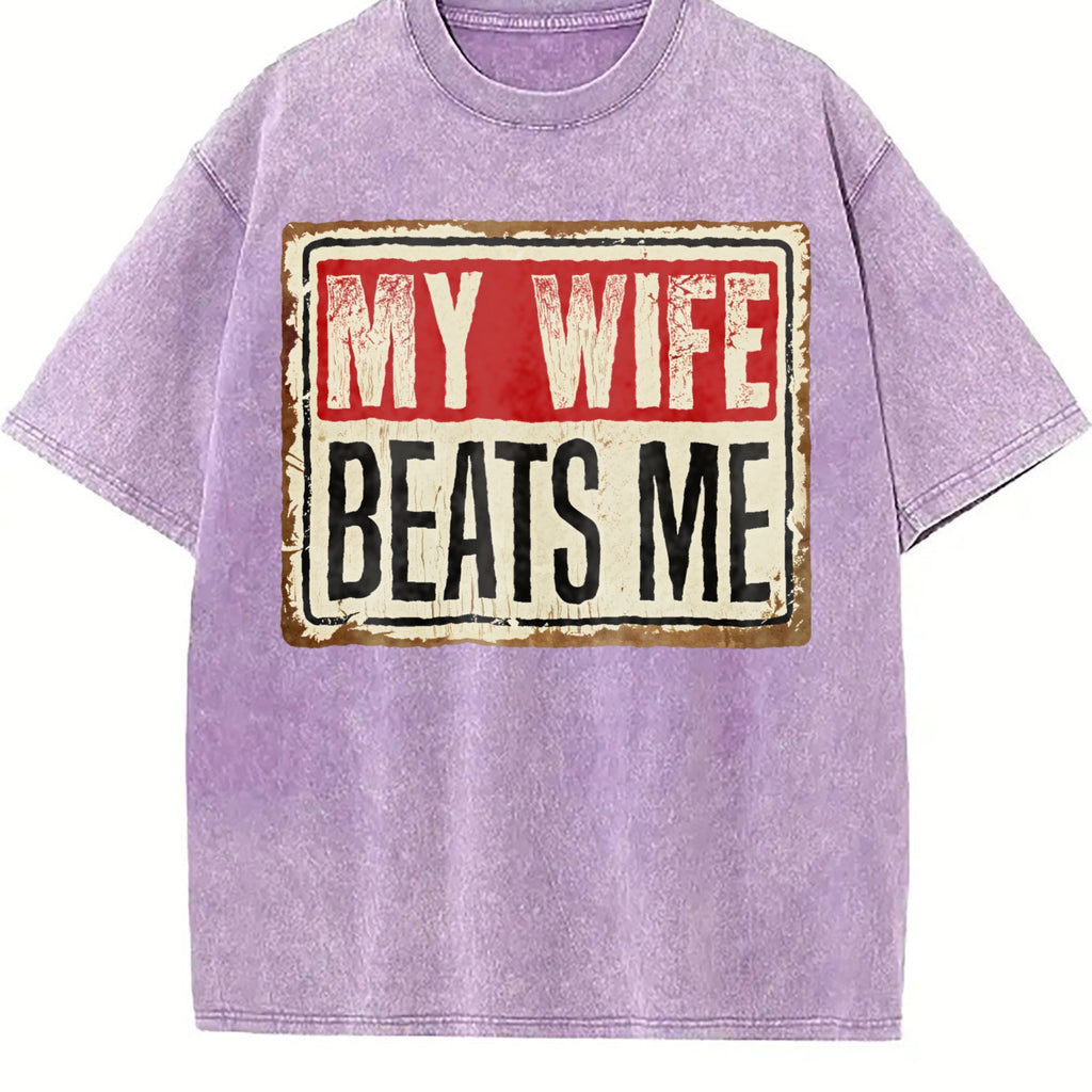 Funny My Wife Beats Me Vintage Washed T-Shirt product image 6