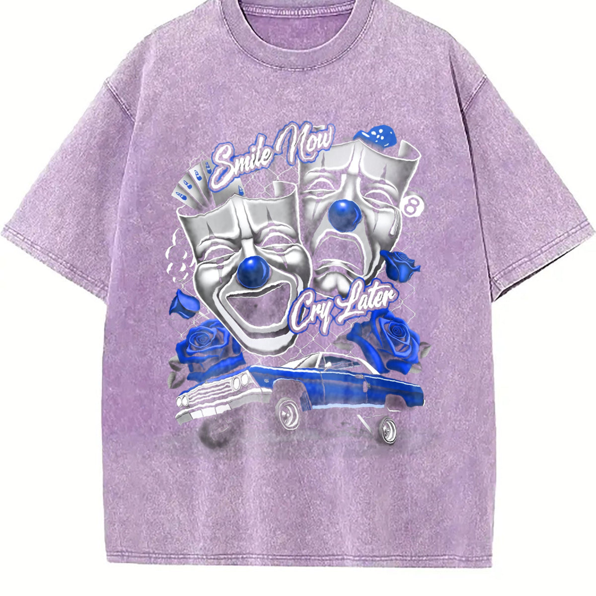 Blue Smile Now Cry Later Silk Screen Vintage Washed T-Shirt product image 6