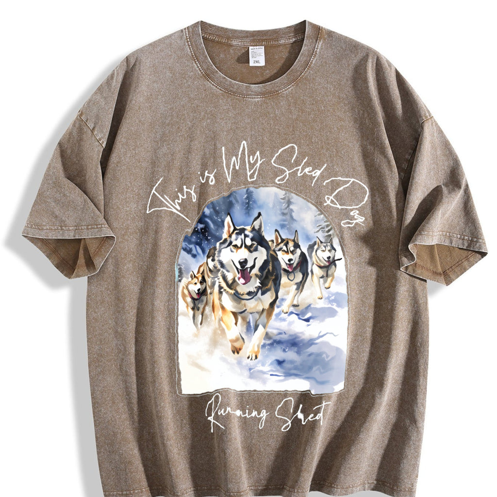 Sled Dog Racing Running Vintage Washed T-Shirt product image 3