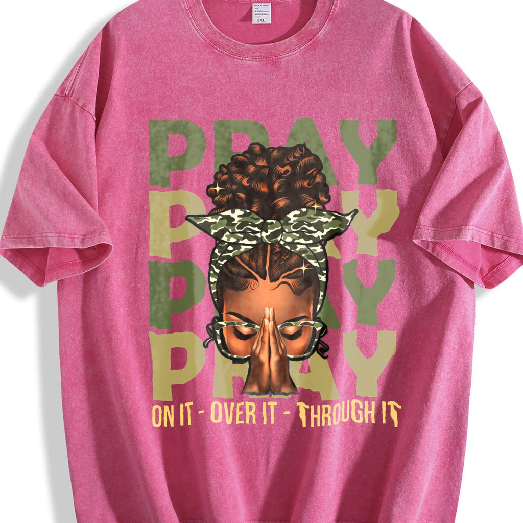 Pray On It Over It Black Woman Afro Christian Vintage product image 7