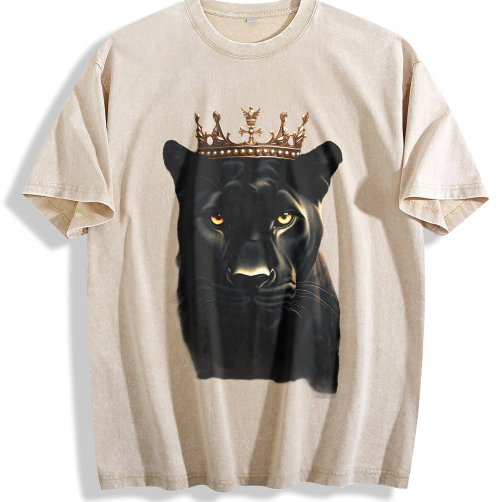 Black Wild Leopard With Crown 90s Vintage Washed T-Shirt product image 1