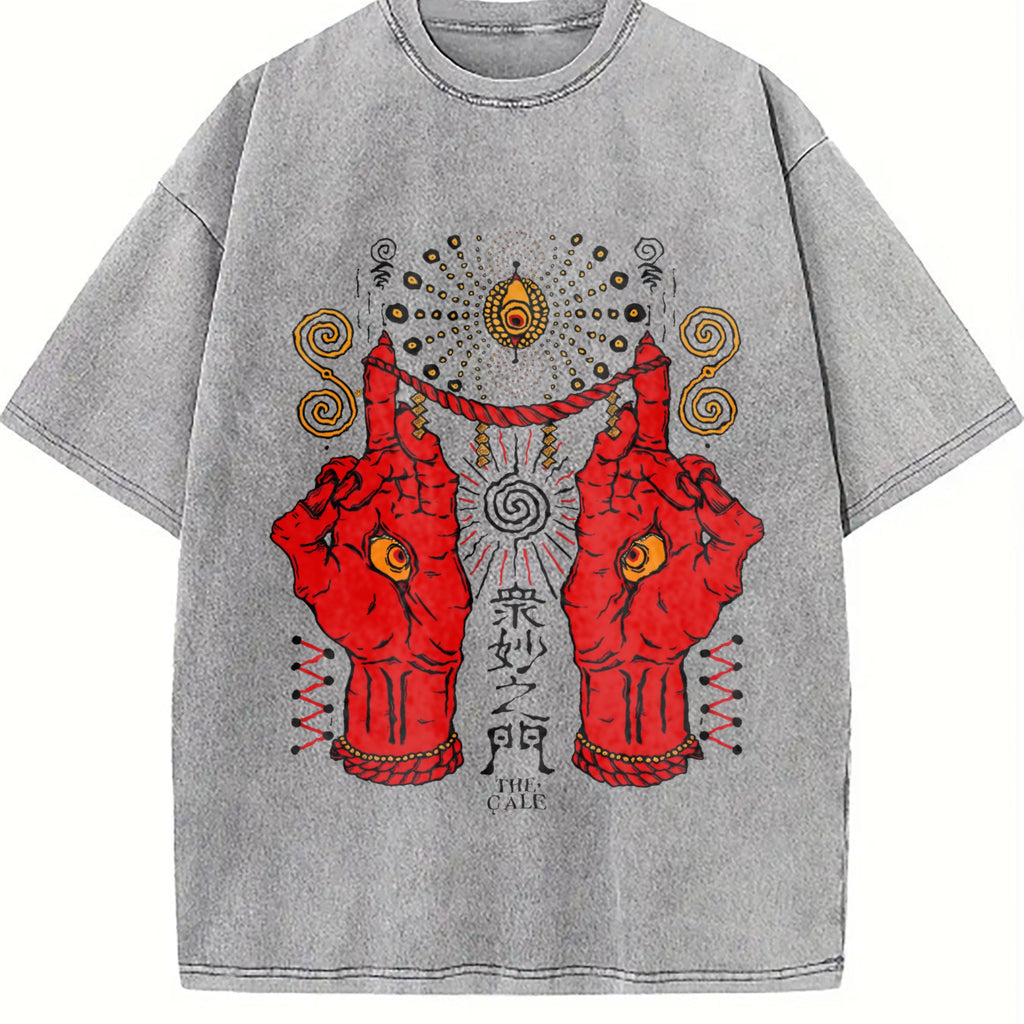 Occult Red Hand & All-seeing Eye Vintage Washed T-Shirt product image 5