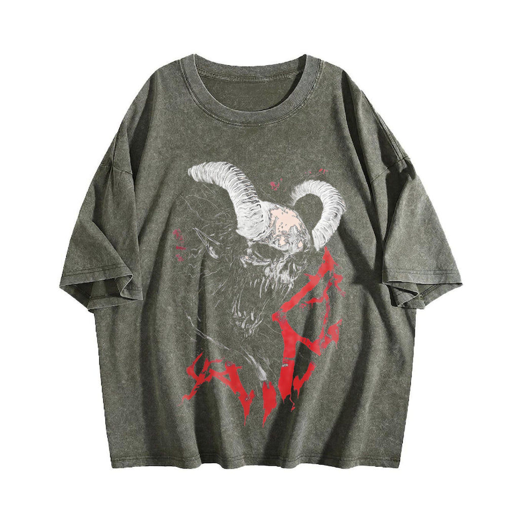 Demon Horned Skull Vintage Washed T-Shirt product image 4