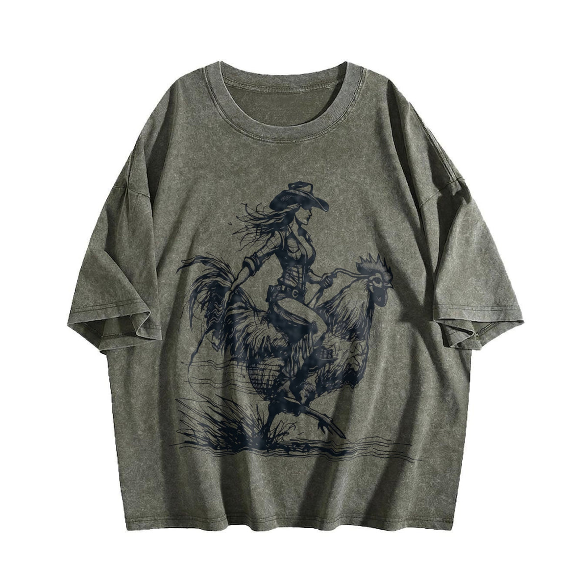 Funny Cowgirl Riding Chicken 90s Vintage Washed T-Shirt product image 4