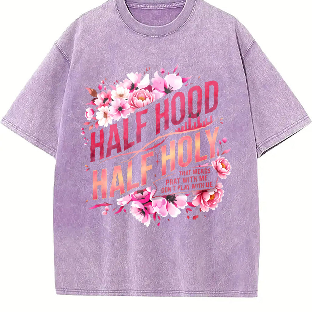 Half Hood Holy With Pink Floral Vintage Washed T-Shirt product image 6