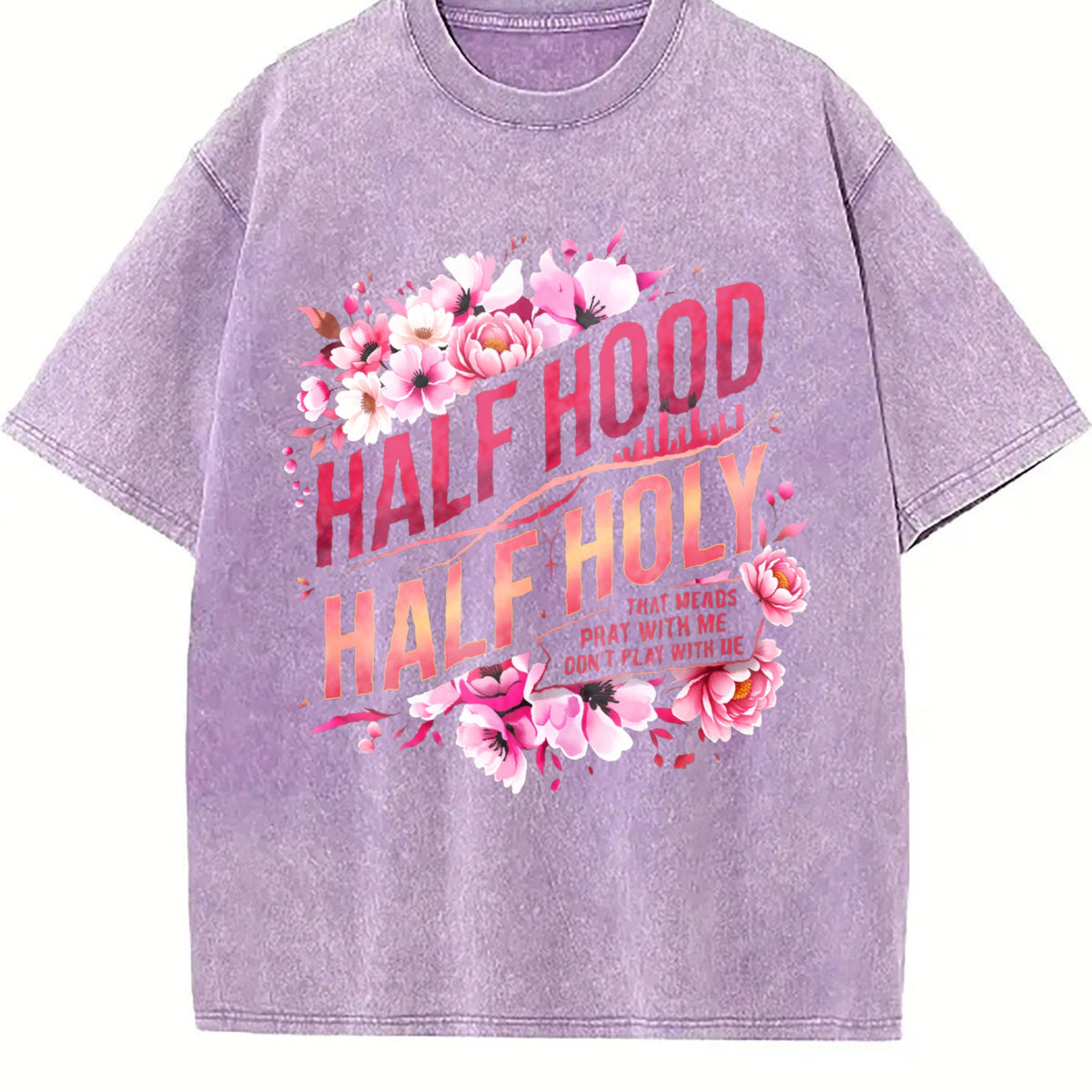 Half Hood Holy With Pink Floral Vintage Washed T-Shirt product image 6