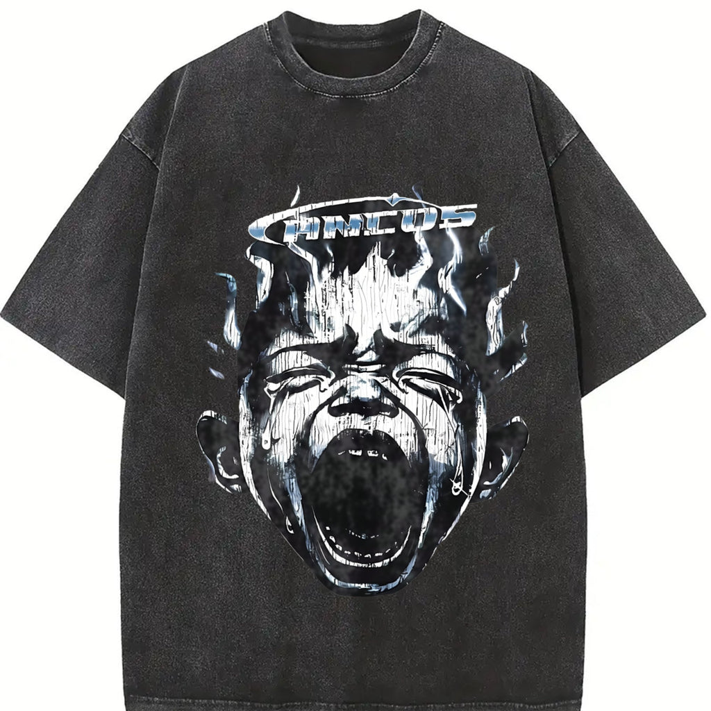 Screaming Face Flame Vintage Washed T-Shirt product image 2