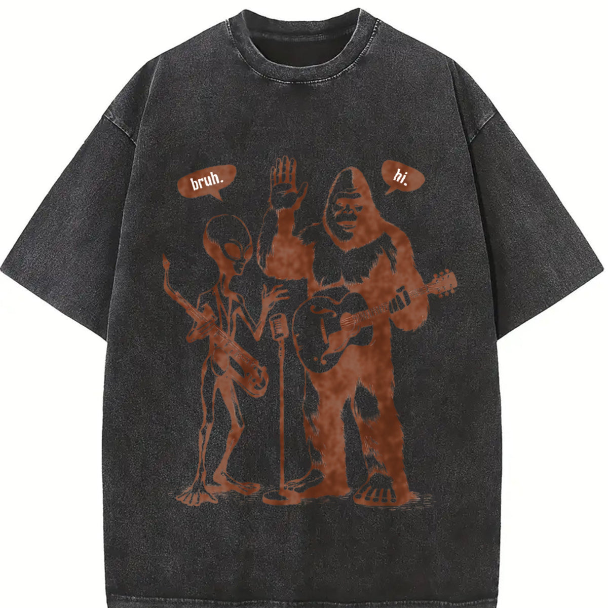 Bigfoot And Alien With Electric Guitar Vintage Washed product image 2