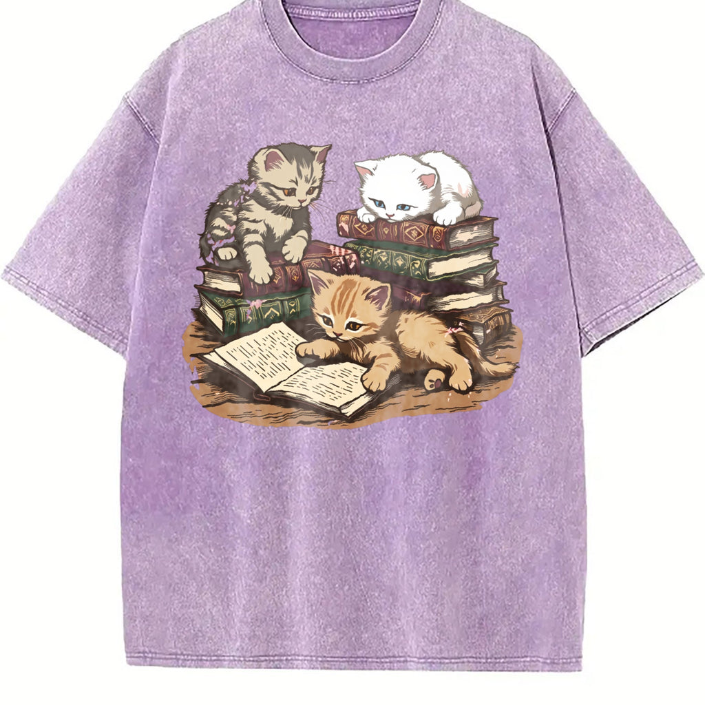 Kittens Reading Books Vintage Washed T-Shirt product image 6