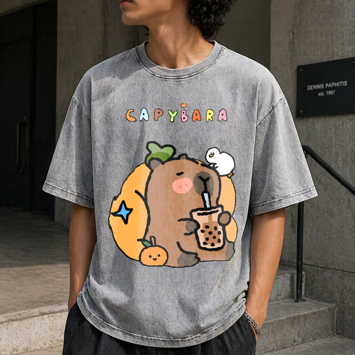 New Spring Summer Cool Capybara Cartoon Vintage Washed product image 12