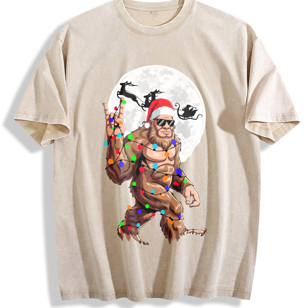 Funny Bigfoot Claus Christmas Vintage Washed T-Shirt product image 1