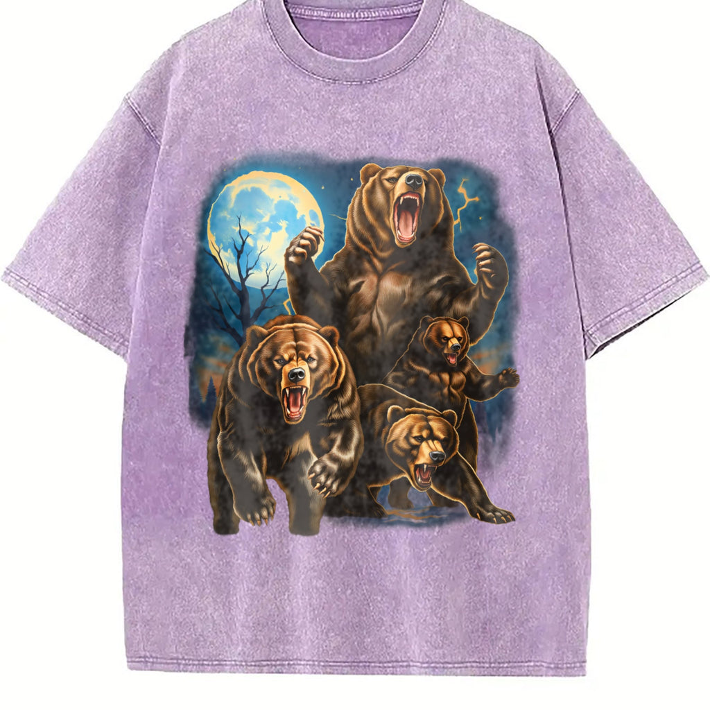 Roaring Grizzly Bears Moon Vintage Washed T-Shirt product image 6