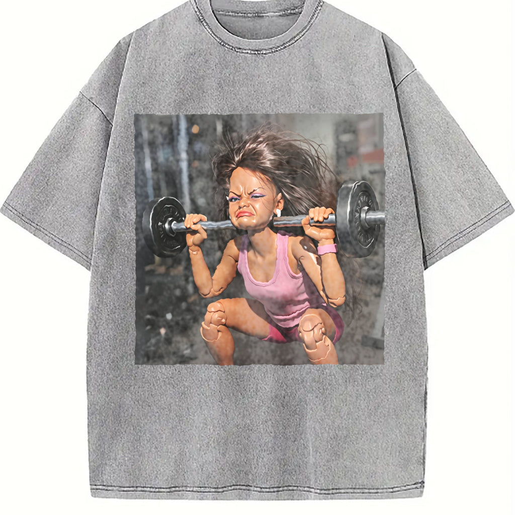 Doll Lifting Weights Vintage Washed T-Shirt product image 5