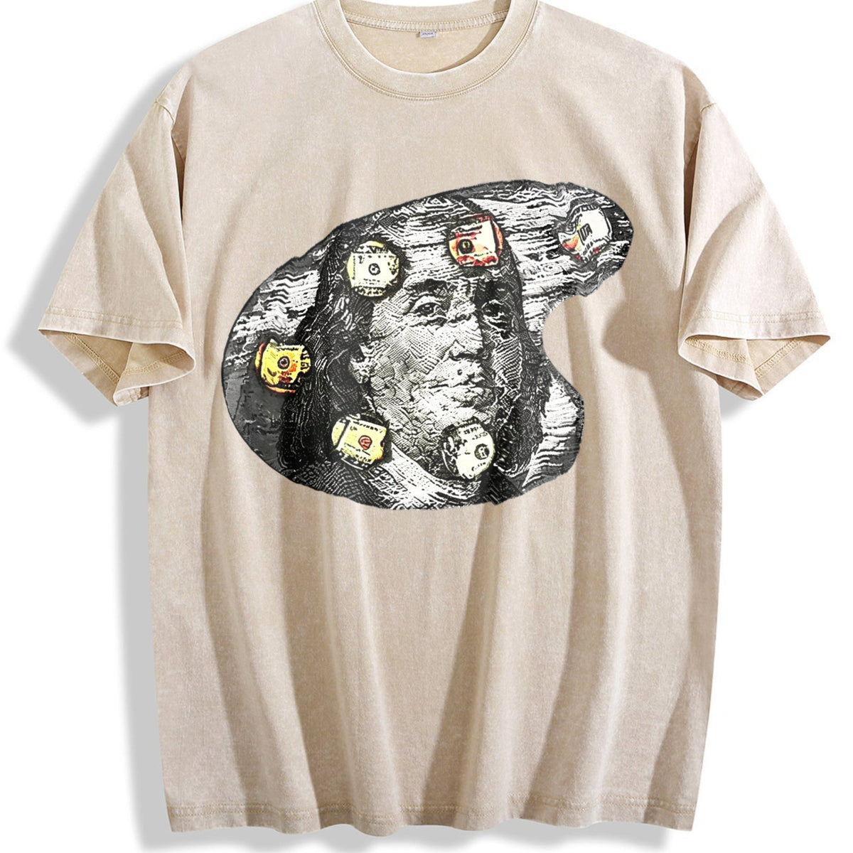 Benjamin Franklin Money High Neck Vintage Washed T-Shirt product image 1