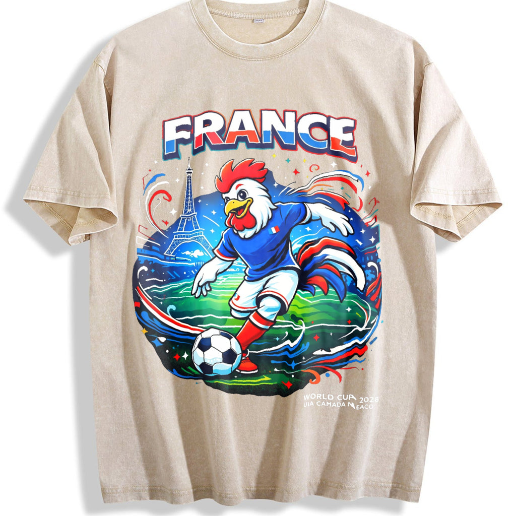 France Rooster Eiffel Tower Football Vintage Washed T-Shirt product image 1