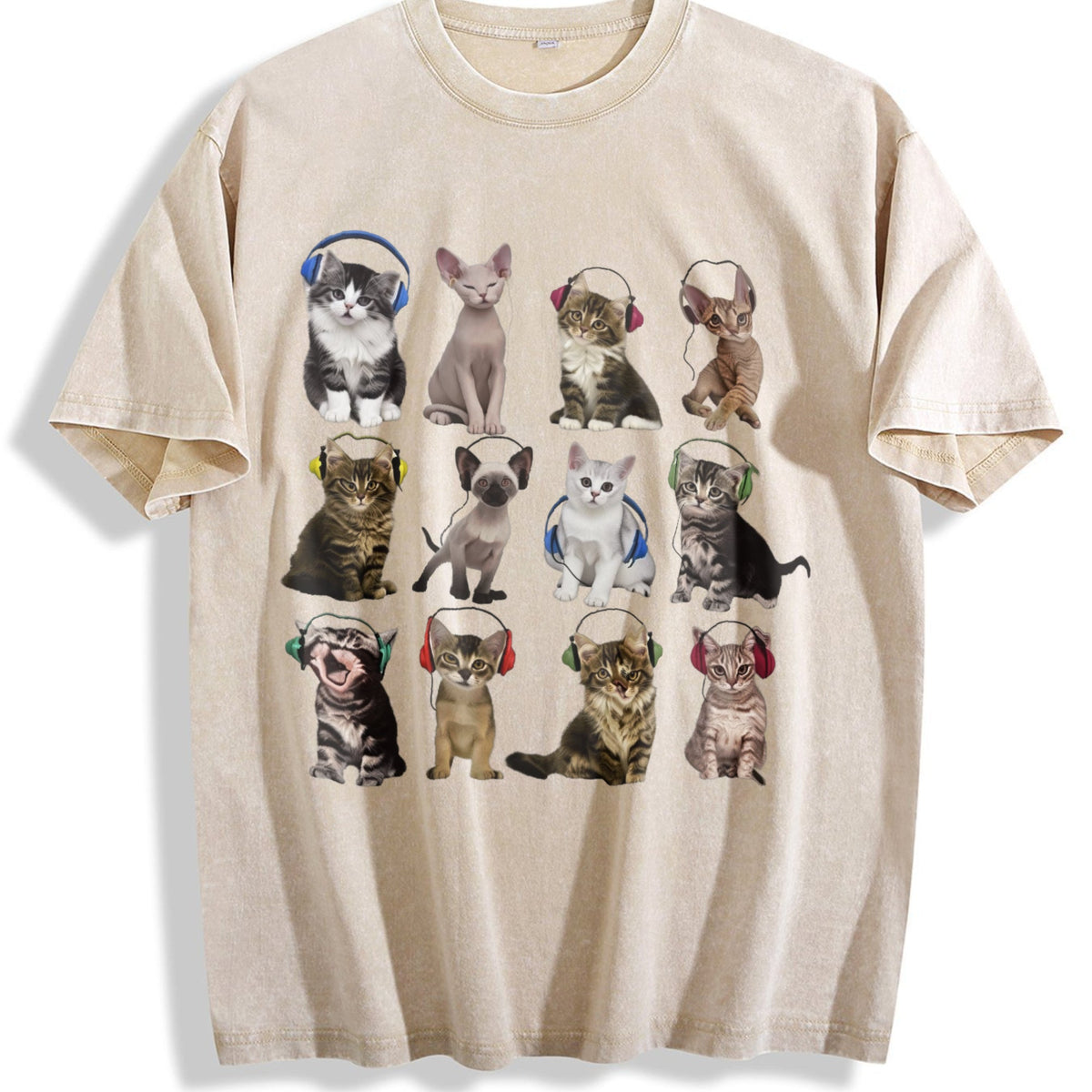 Cats Headphone Vintage Washed T-Shirt product image 1