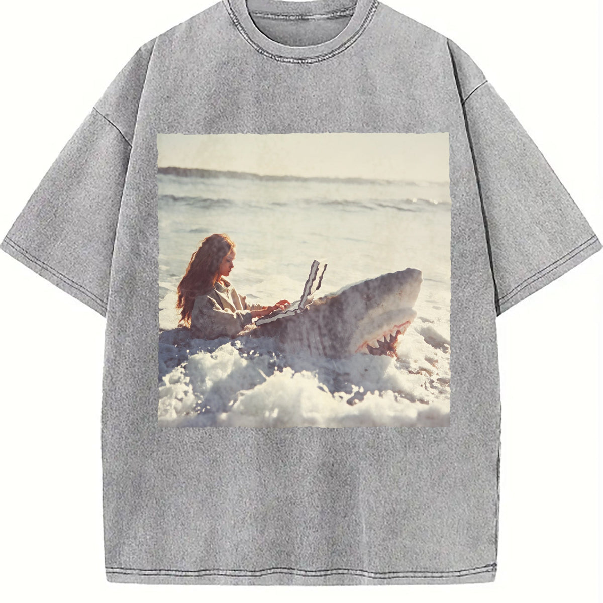Doll Riding a Shark Vintage Washed T-Shirt product image 5