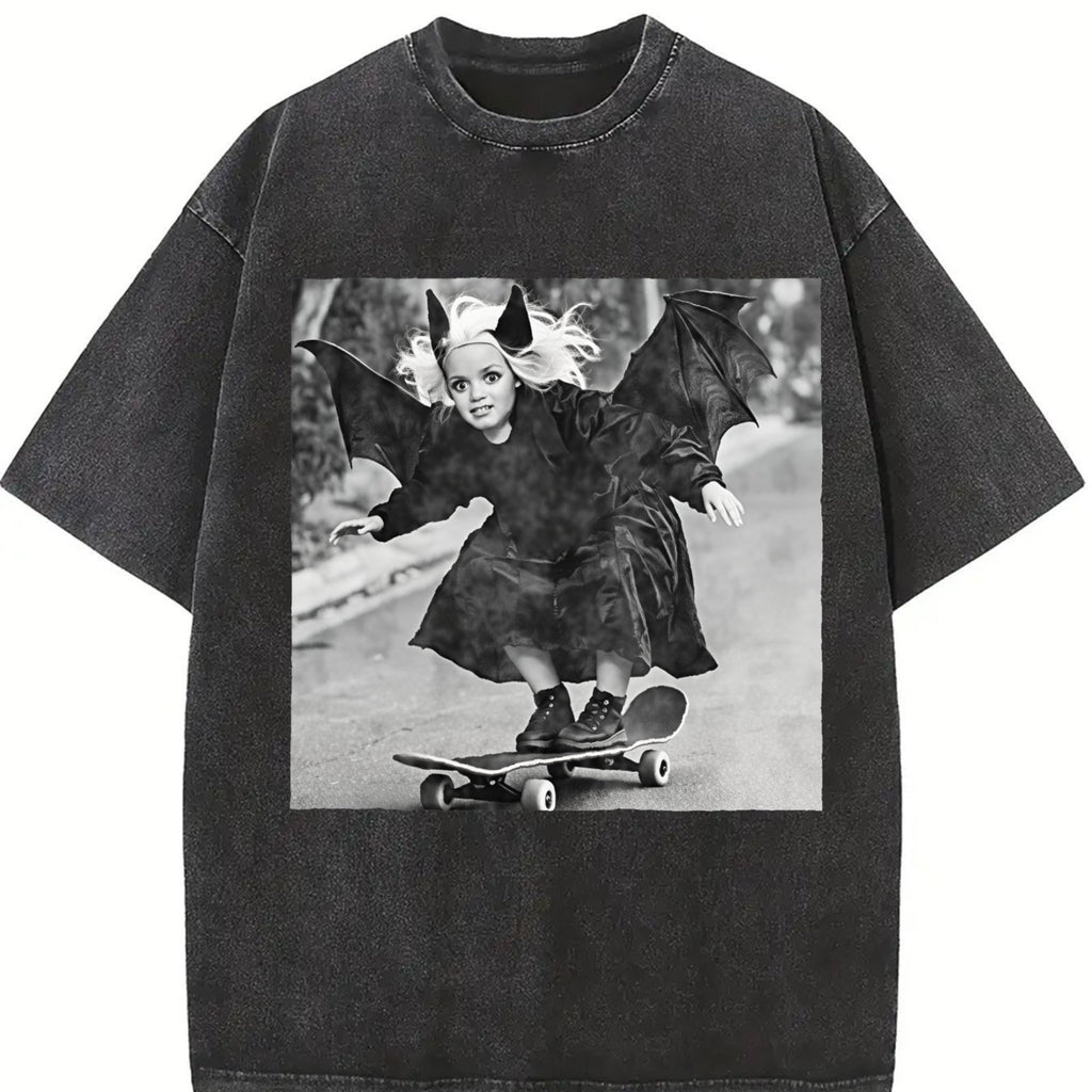 Gothic Doll Skateboarder Vintage Washed T-Shirt product image 2