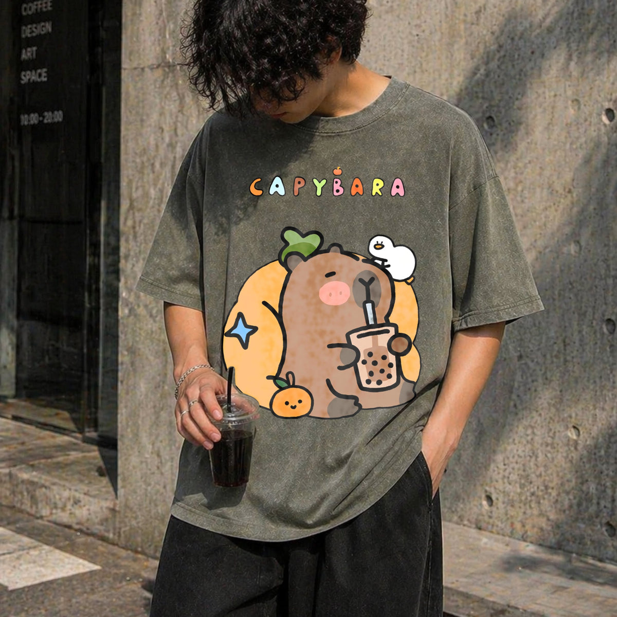 New Spring Summer Cool Capybara Cartoon Vintage Washed product image 11