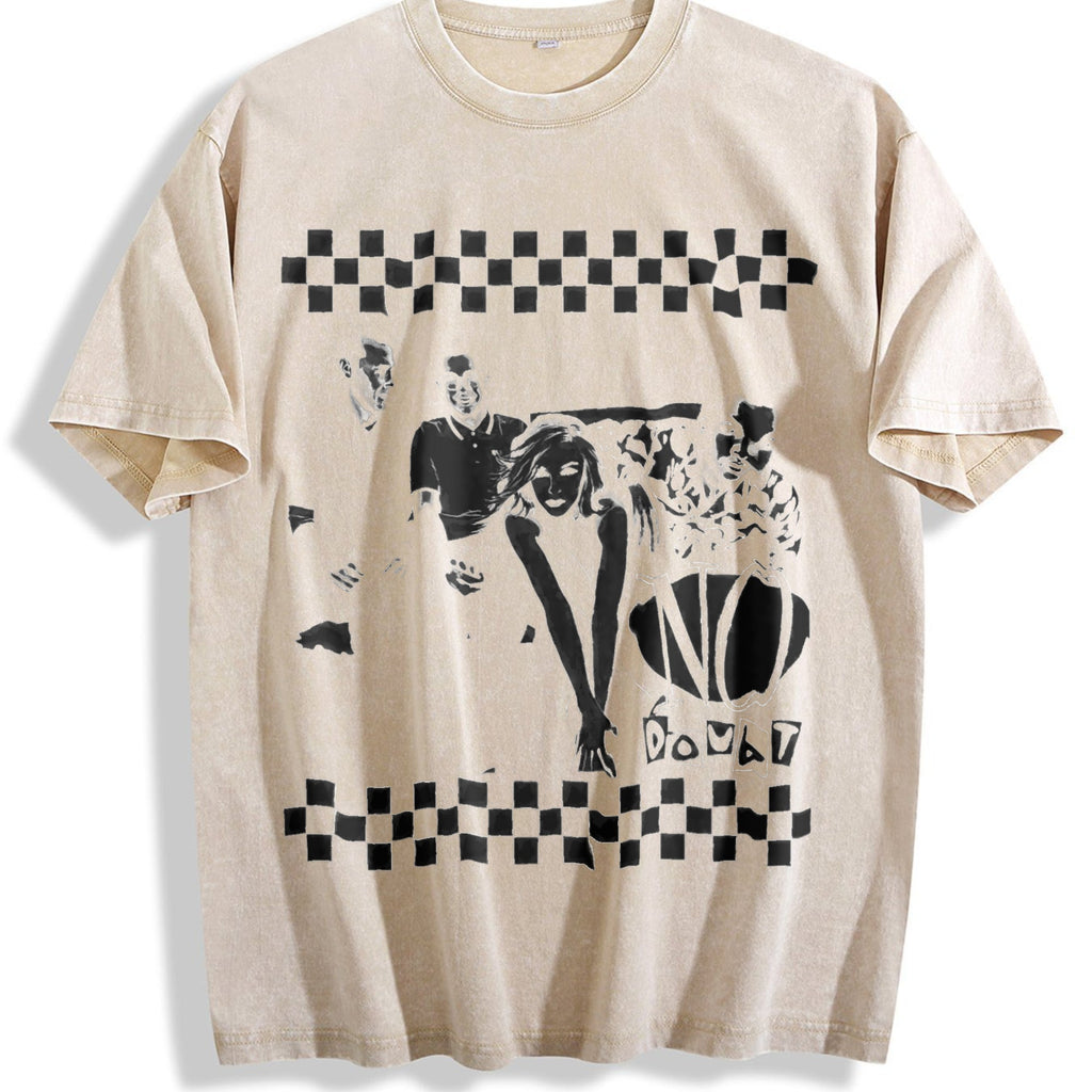 No Good Checkerboard Cat Vintage Washed T-Shirt product image 1