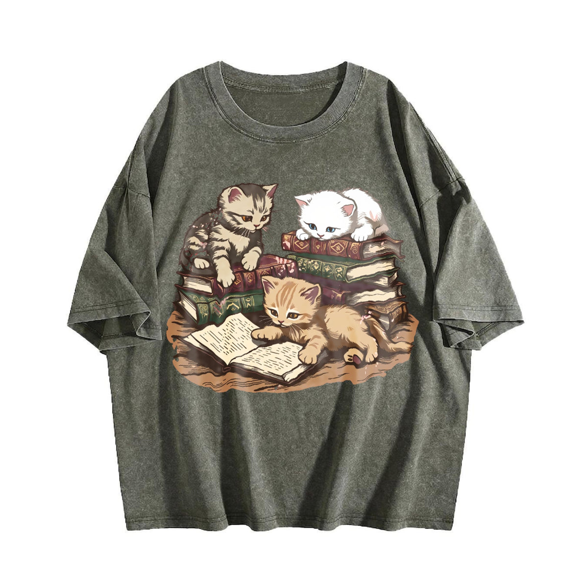 Kittens Reading Books Vintage Washed T-Shirt product image 4