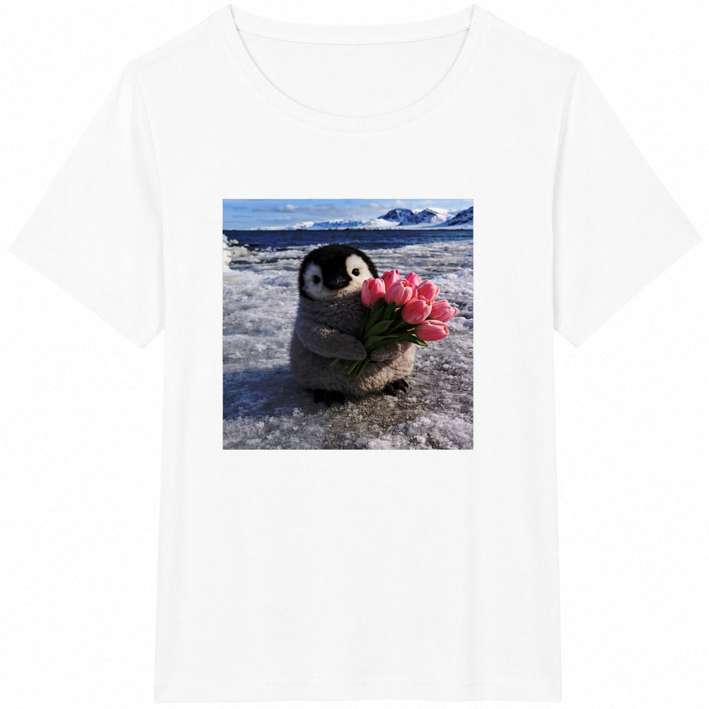 Baby Penguin Holding Flowers Cotton T-Shirt product image 2