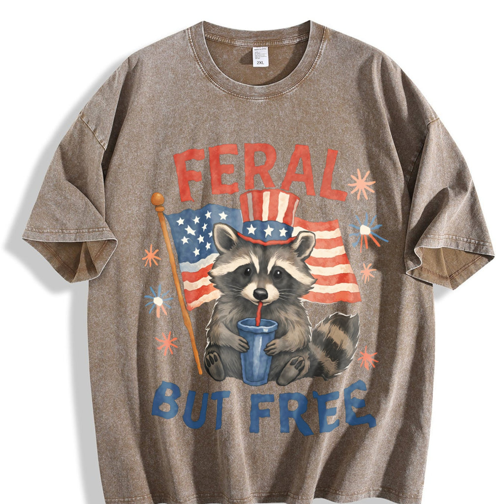Feral But Free Raccoon 4th Of July 90s Vintage Washed product image 3