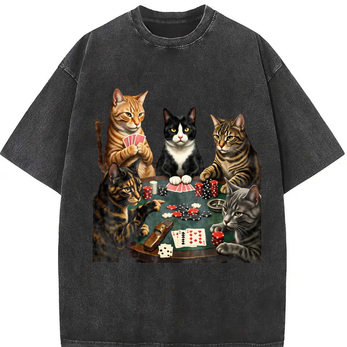 Five Cats Playing Poker Vintage Washed T-Shirt product image 2