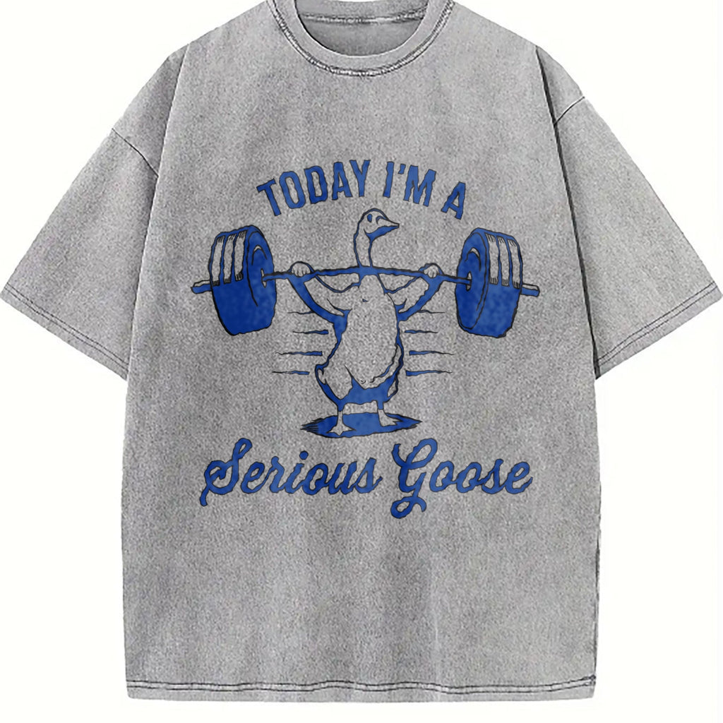 Serious Goose Lifting Weights Vintage Washed T-Shirt product image 5
