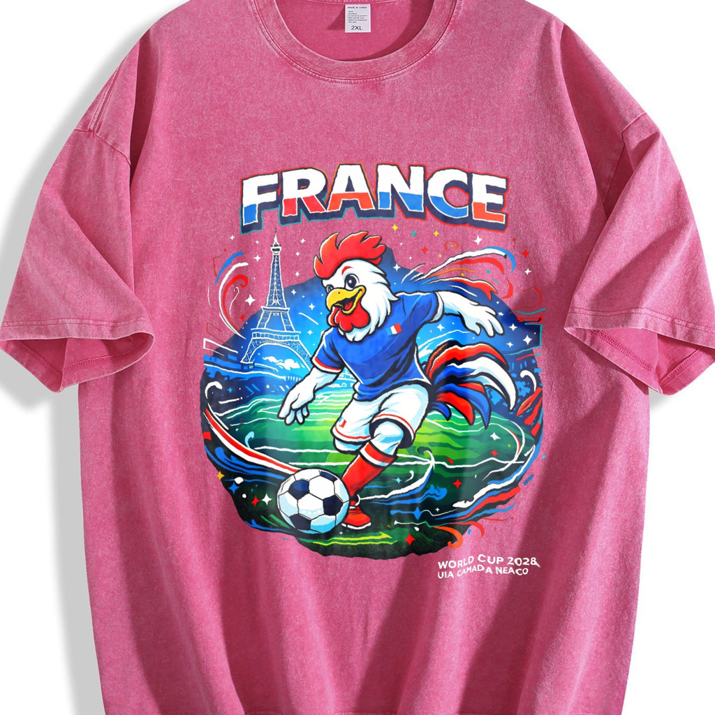France Rooster Eiffel Tower Football Vintage Washed T-Shirt product image 7