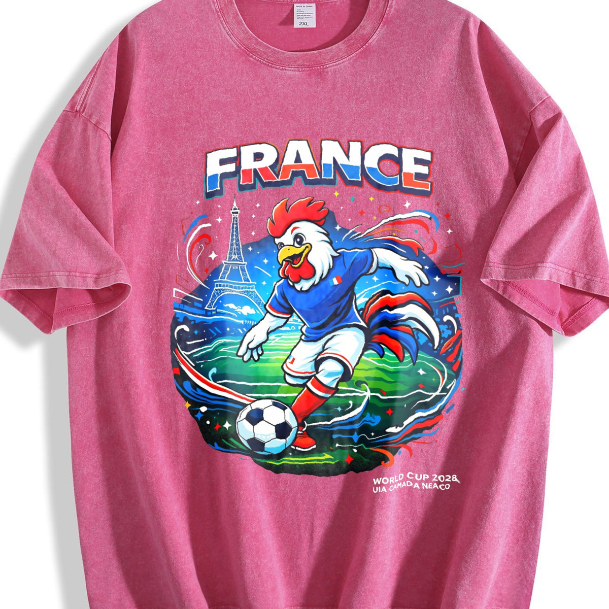 France Rooster Eiffel Tower Football Vintage Washed T-Shirt product image 7