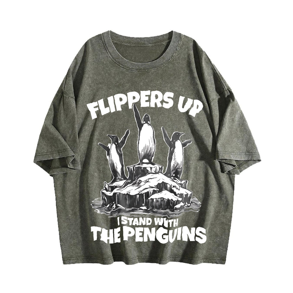 Flippers Up I Stand With The Penguins Vintage Washed T-Shirt product image 4