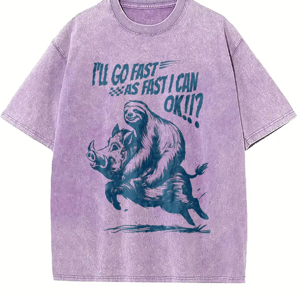 Sloth Riding A Boar 90s Vintage Washed T-Shirt product image 6