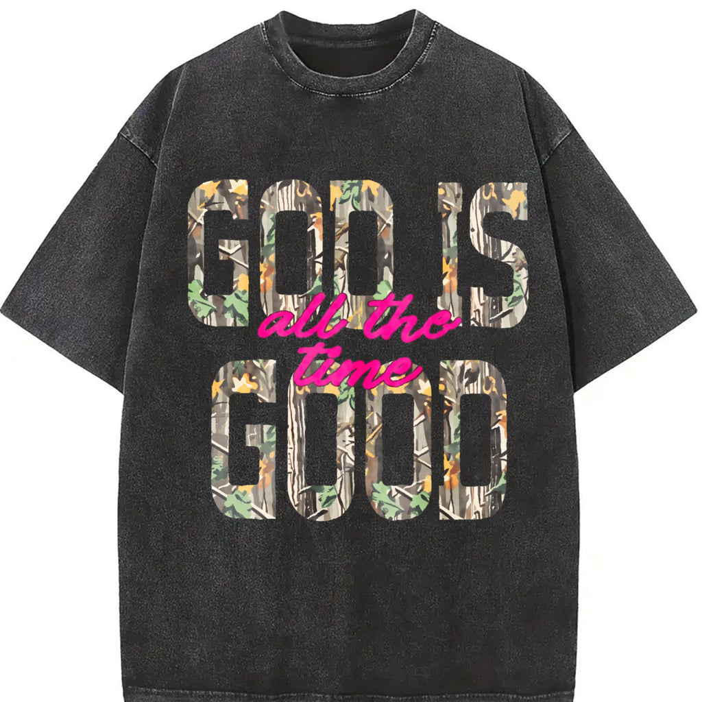 God Is Good All the Time Floral Vintage Washed T-Shirt product image 2